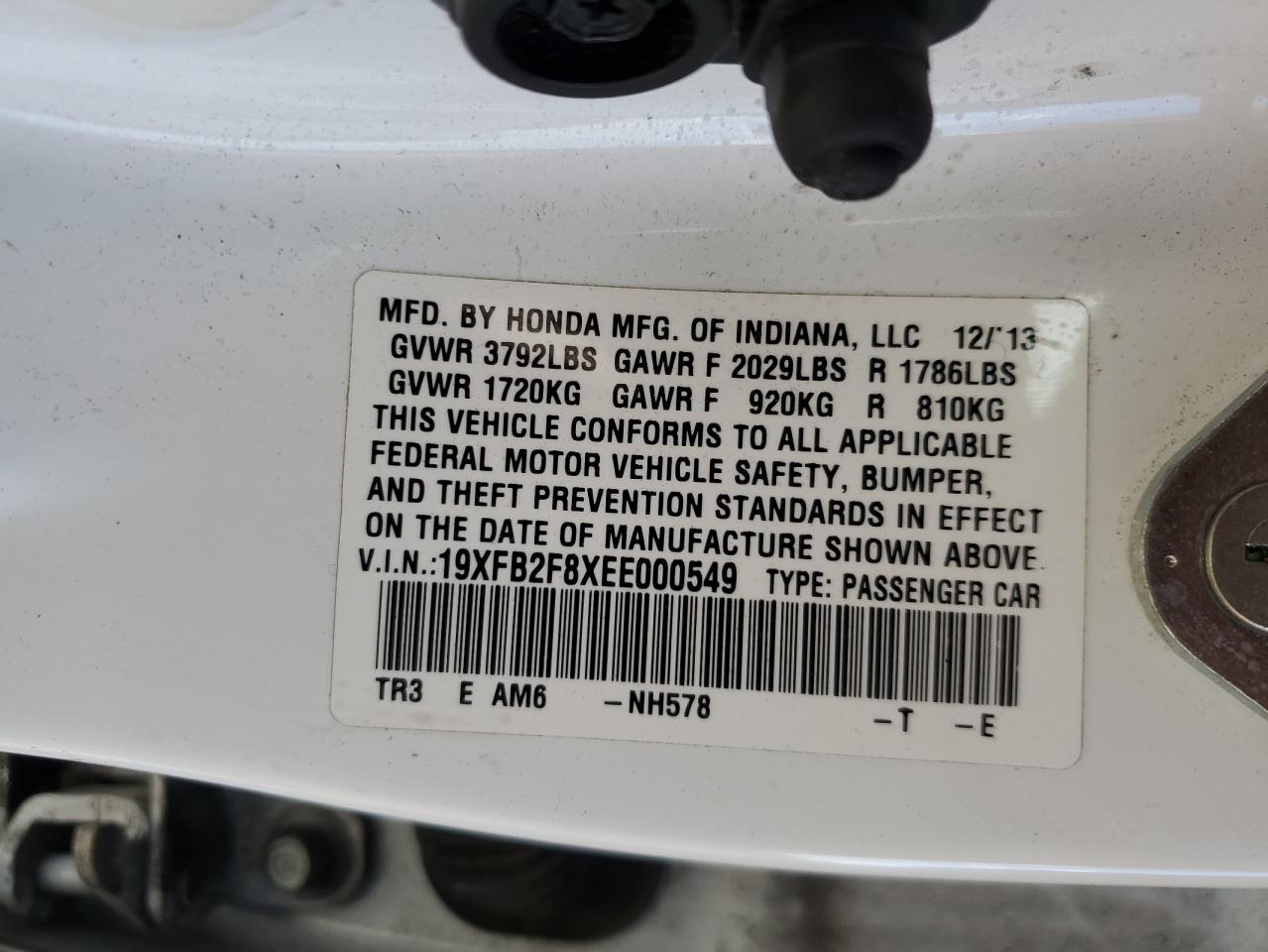 2014 Honda Civic Ex VIN: 19XFB2F8XEE000549 Lot: 84642475