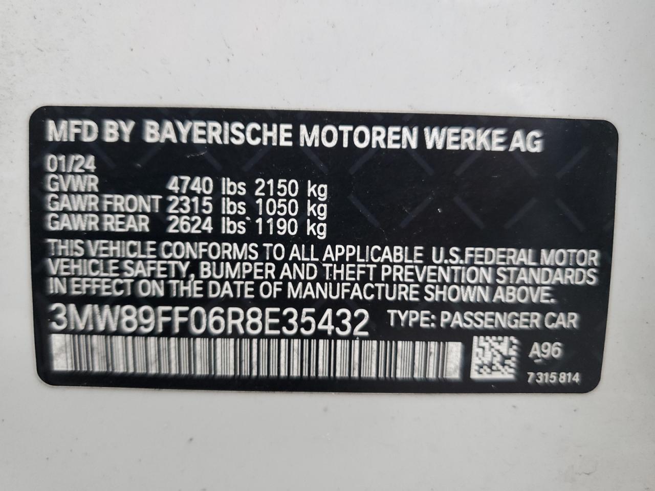 2024 BMW 330Xi VIN: 3MW89FF06R8E35432 Lot: 71535305
