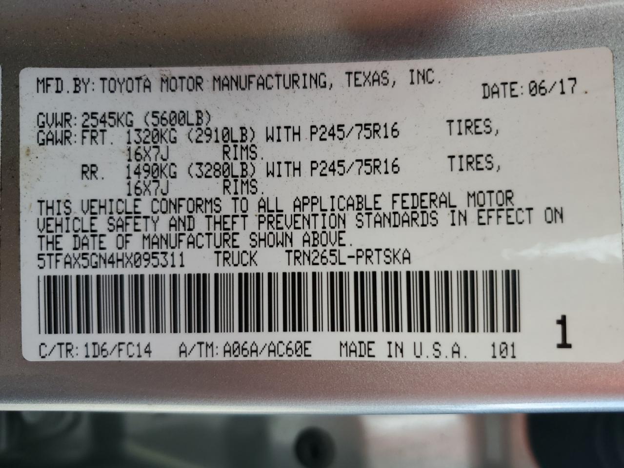 2017 Toyota Tacoma Double Cab VIN: 5TFAX5GN4HX095311 Lot: 82027495