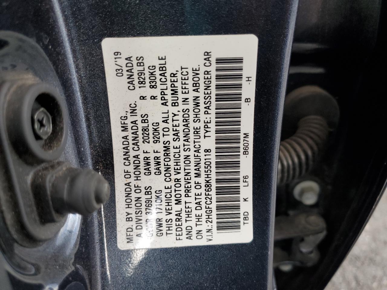 2019 Honda Civic Lx VIN: 2HGFC2F68KH550118 Lot: 83941485