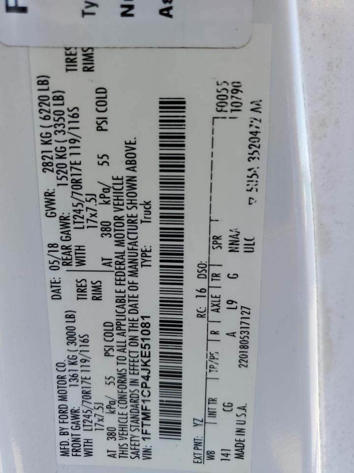 2018 Ford F150 VIN: 1FTMF1CP4JKE51081 Lot: 71861575