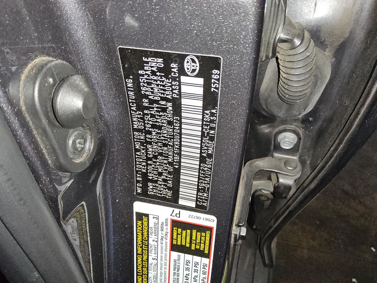 2013 Toyota Camry L VIN: 4T1BF1FK8DU704673 Lot: 70962545