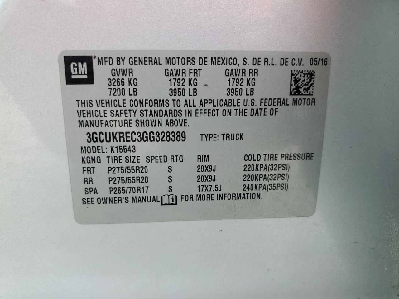 2016 Chevrolet Silverado K1500 Lt VIN: 3GCUKREC3GG328389 Lot: 71951215