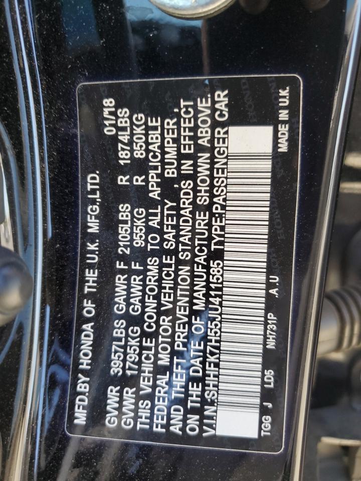 2018 Honda Civic Ex VIN: SHHFK7H55JU411585 Lot: 81277275