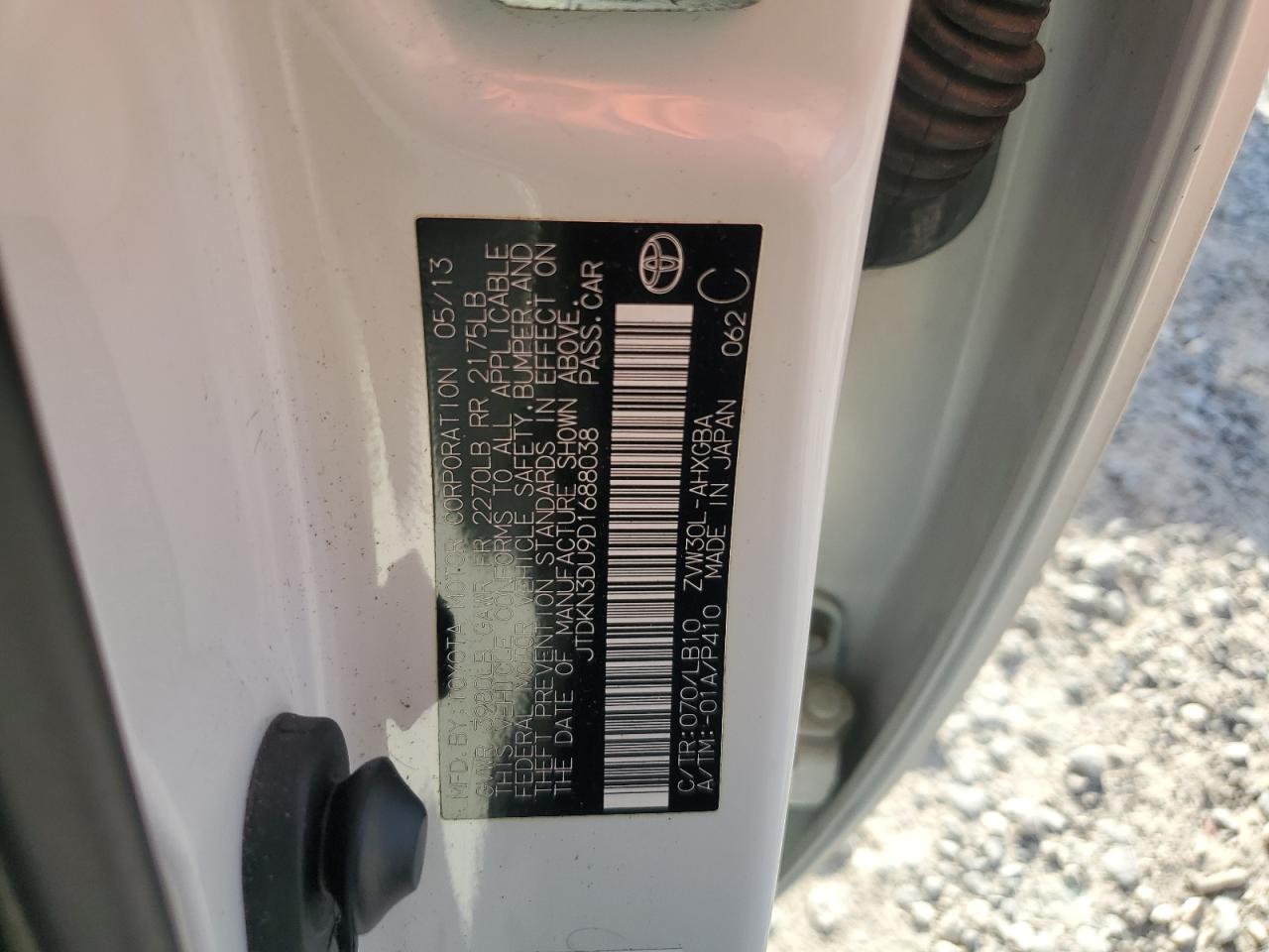 2013 Toyota Prius VIN: JTDKN3DU9D1688038 Lot: 80511875