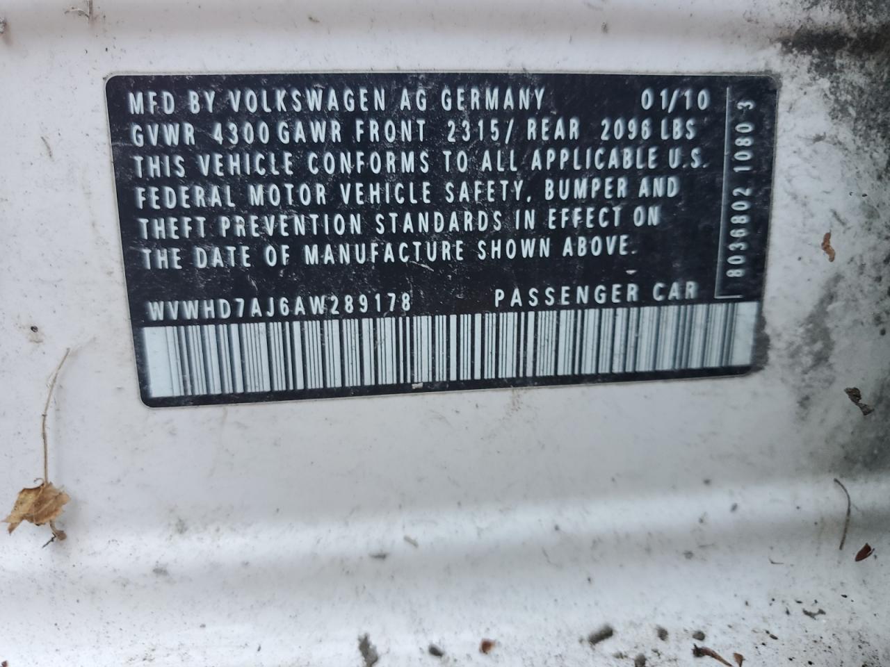 2010 Volkswagen Gti VIN: WVWHD7AJ6AW289178 Lot: 71434765