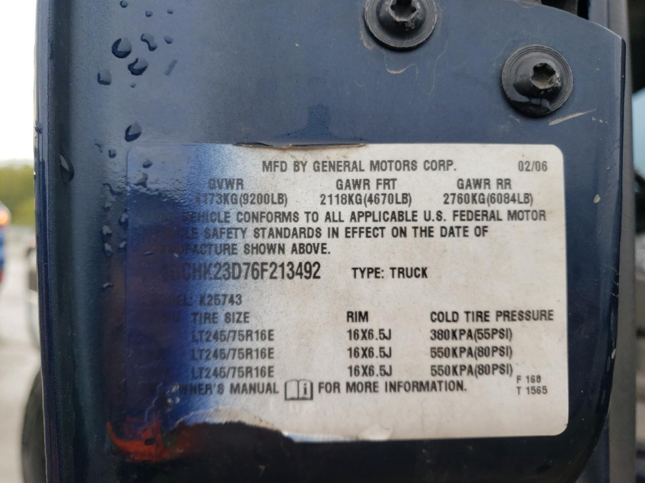 2006 Chevrolet Silverado K2500 Heavy Duty VIN: 1GCHK23D76F213492 Lot: 82112605