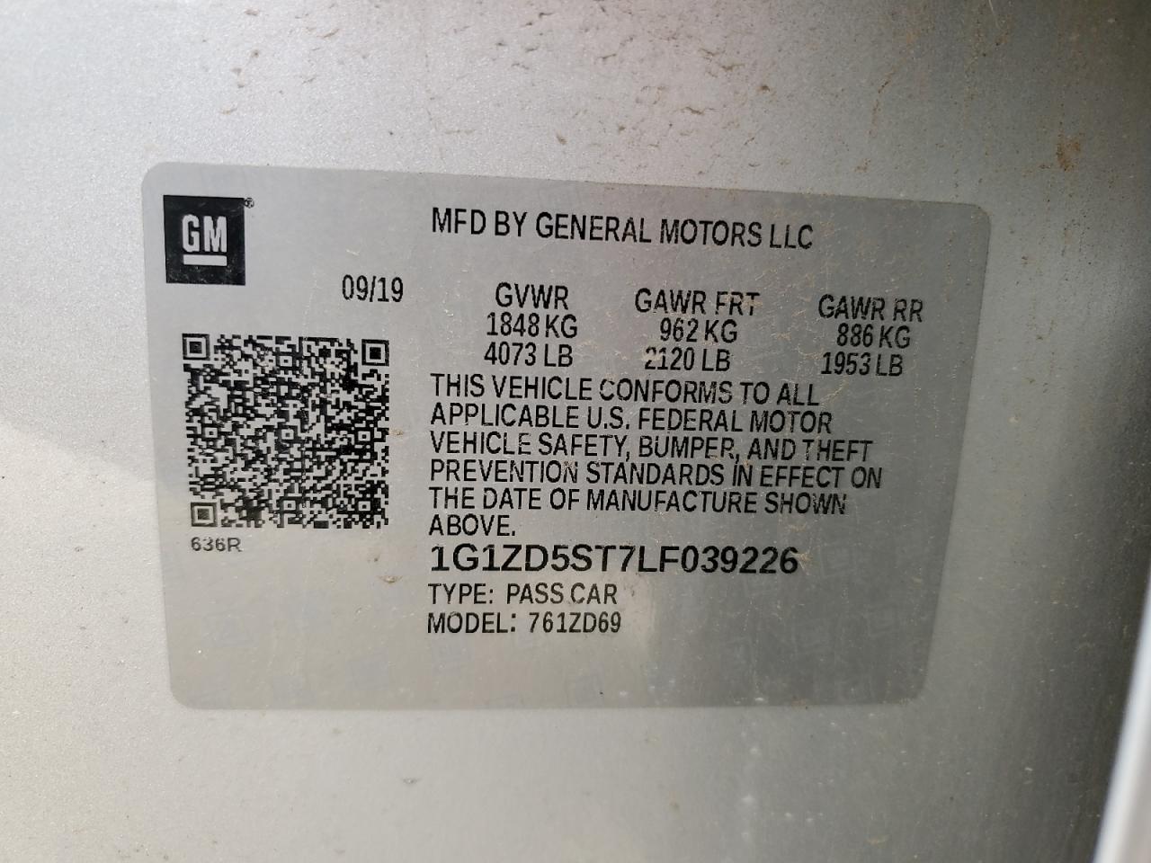 2020 Chevrolet Malibu Lt VIN: 1G1ZD5ST7LF039226 Lot: 81772265