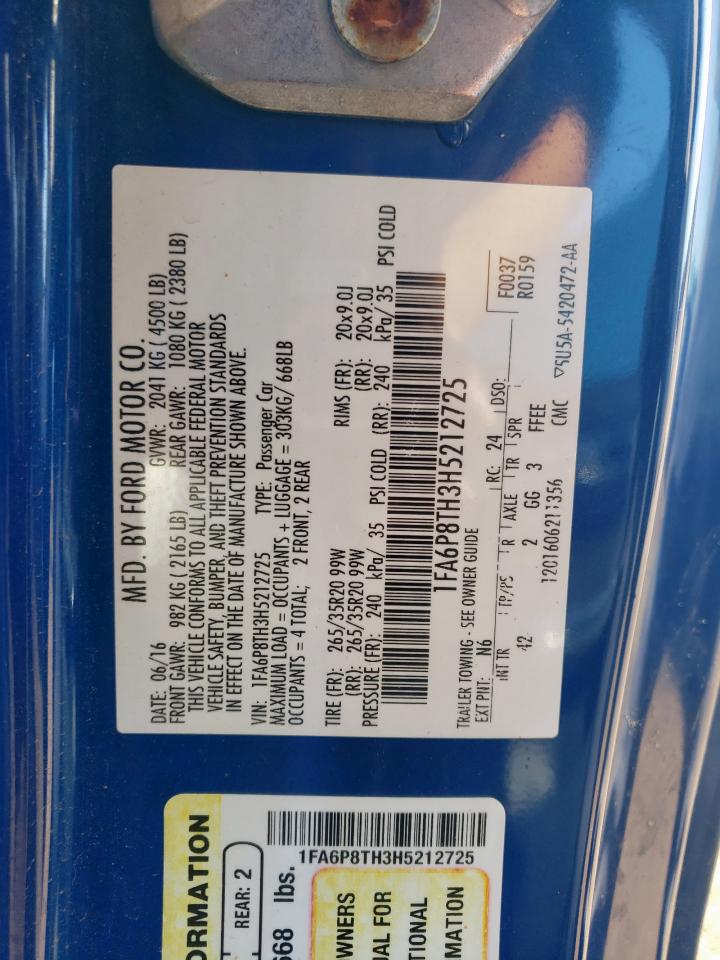 2017 Ford Mustang VIN: 1FA6P8TH3H5212725 Lot: 80283645