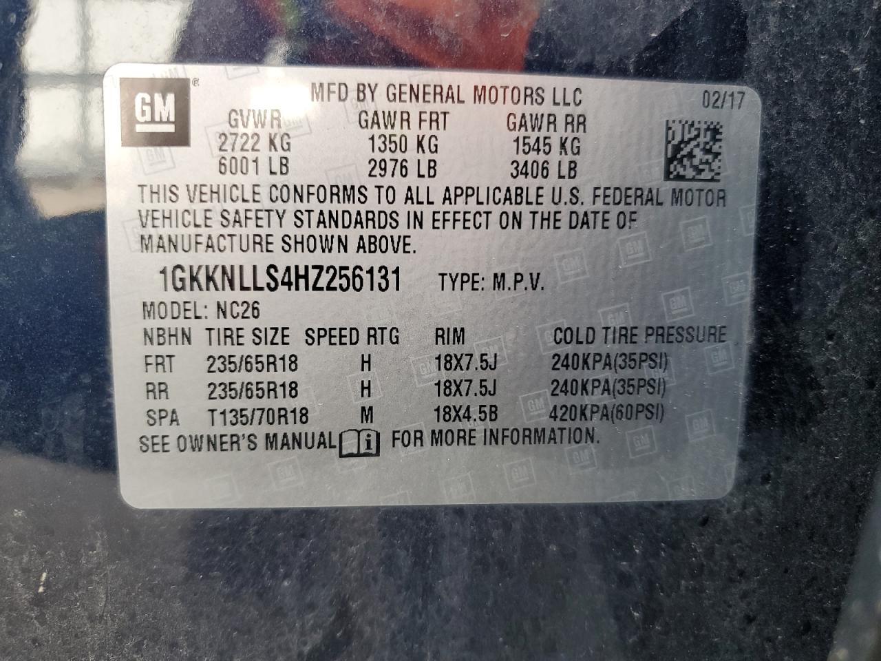 2017 GMC Acadia Sle VIN: 1GKKNLLS4HZ256131 Lot: 81790745