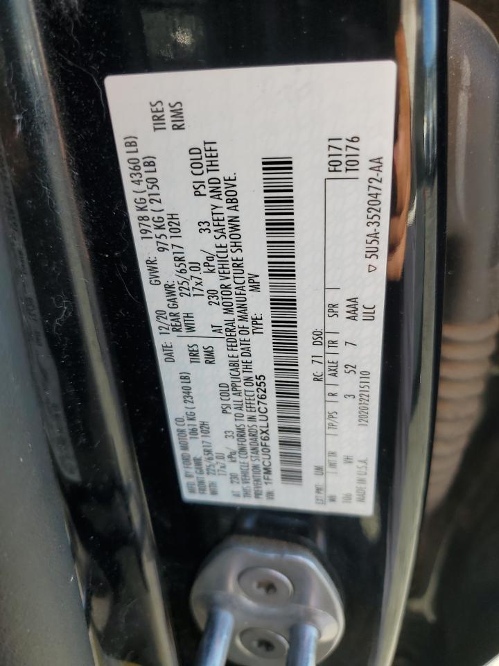 2020 Ford Escape S VIN: 1FMCU0F6XLUC76255 Lot: 71310445