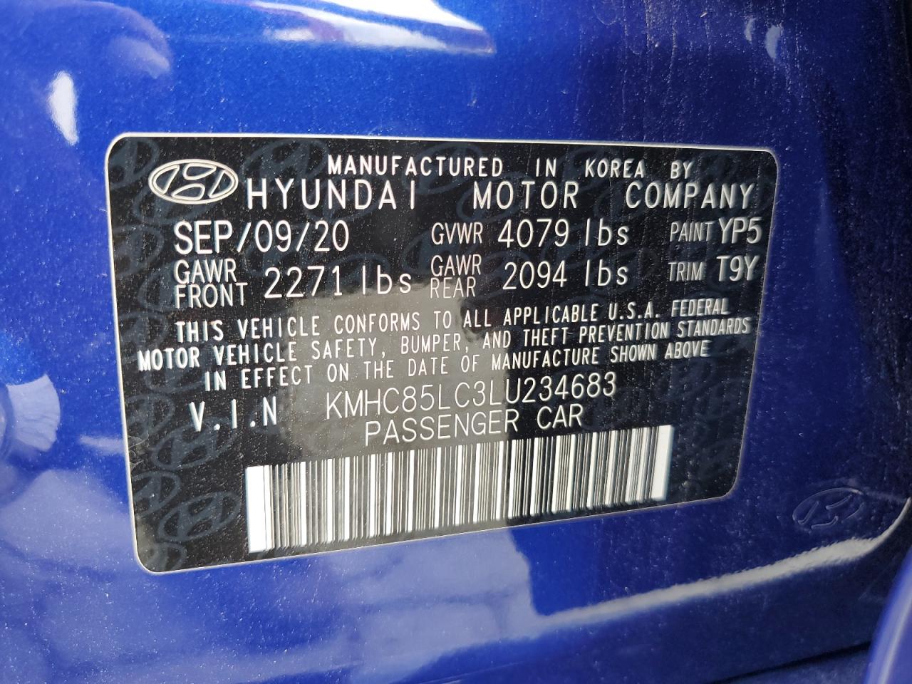 2020 Hyundai Ioniq Sel VIN: KMHC85LC3LU234683 Lot: 70916885