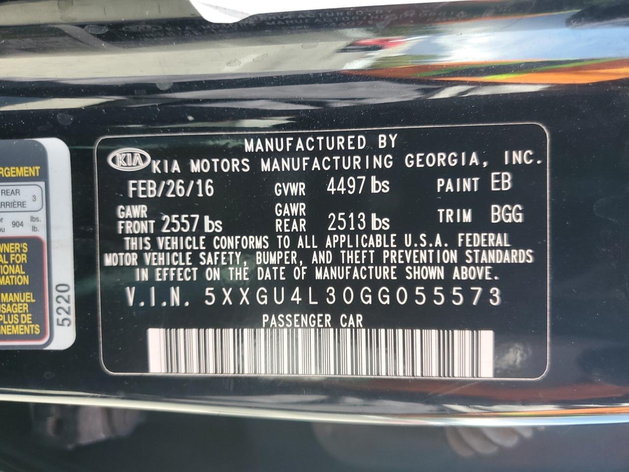 2016 Kia Optima Ex VIN: 5XXGU4L30GG055573 Lot: 81593815