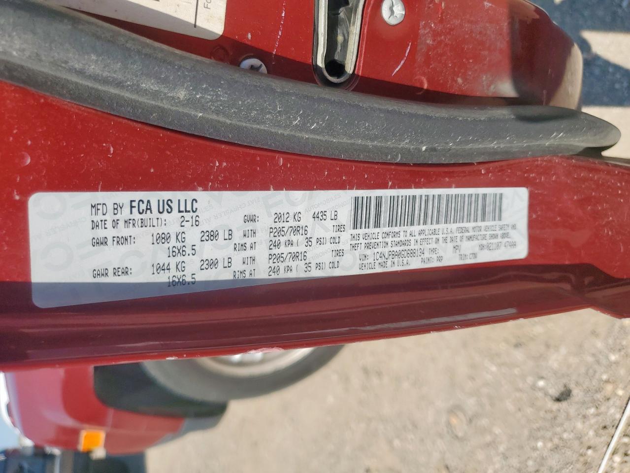 2016 Jeep Patriot Sport VIN: 1C4NJPBA0GD688134 Lot: 70584855