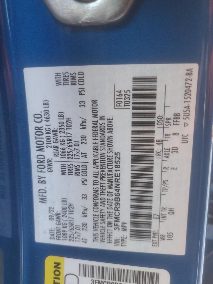 2022 Ford Bronco Sport Big Bend VIN: 3FMCR9B64NRE18525 Lot: 80987435