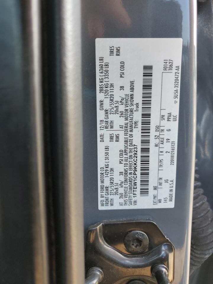 2019 Ford F150 Supercrew VIN: 1FTEW1CP9KKC29237 Lot: 70130015