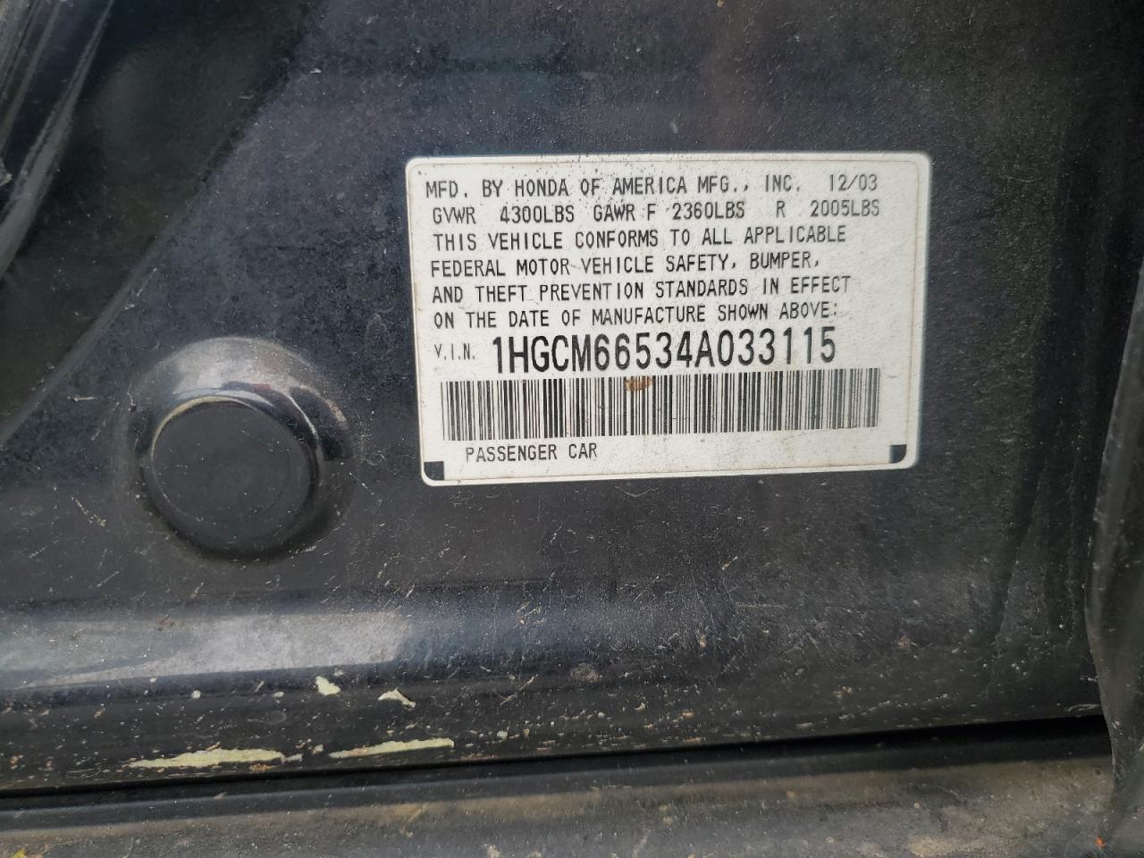 2004 Honda Accord Ex VIN: 1HGCM66534A033115 Lot: 81963405