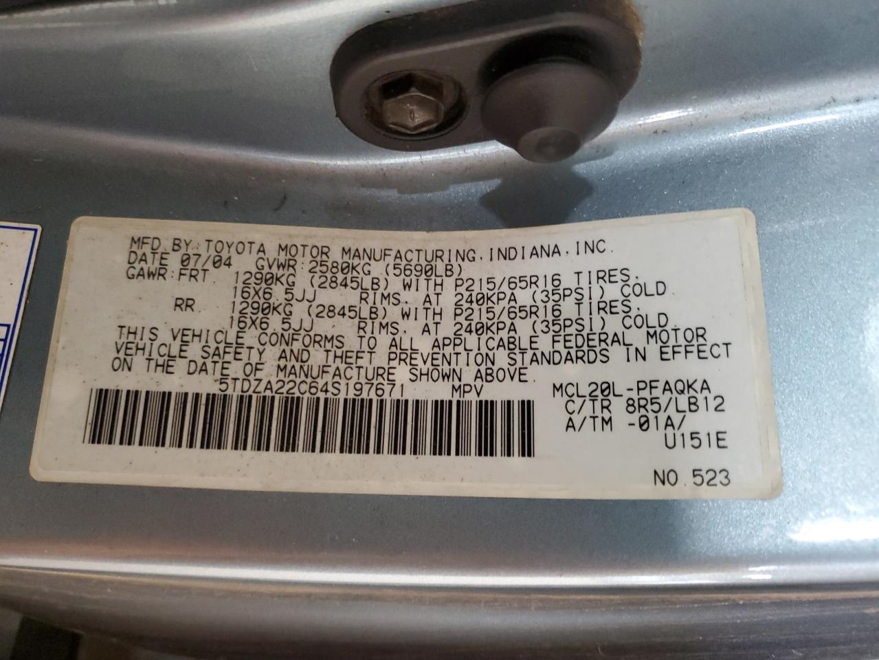 2004 Toyota Sienna Xle VIN: 5TDZA22C64S197671 Lot: 71751415