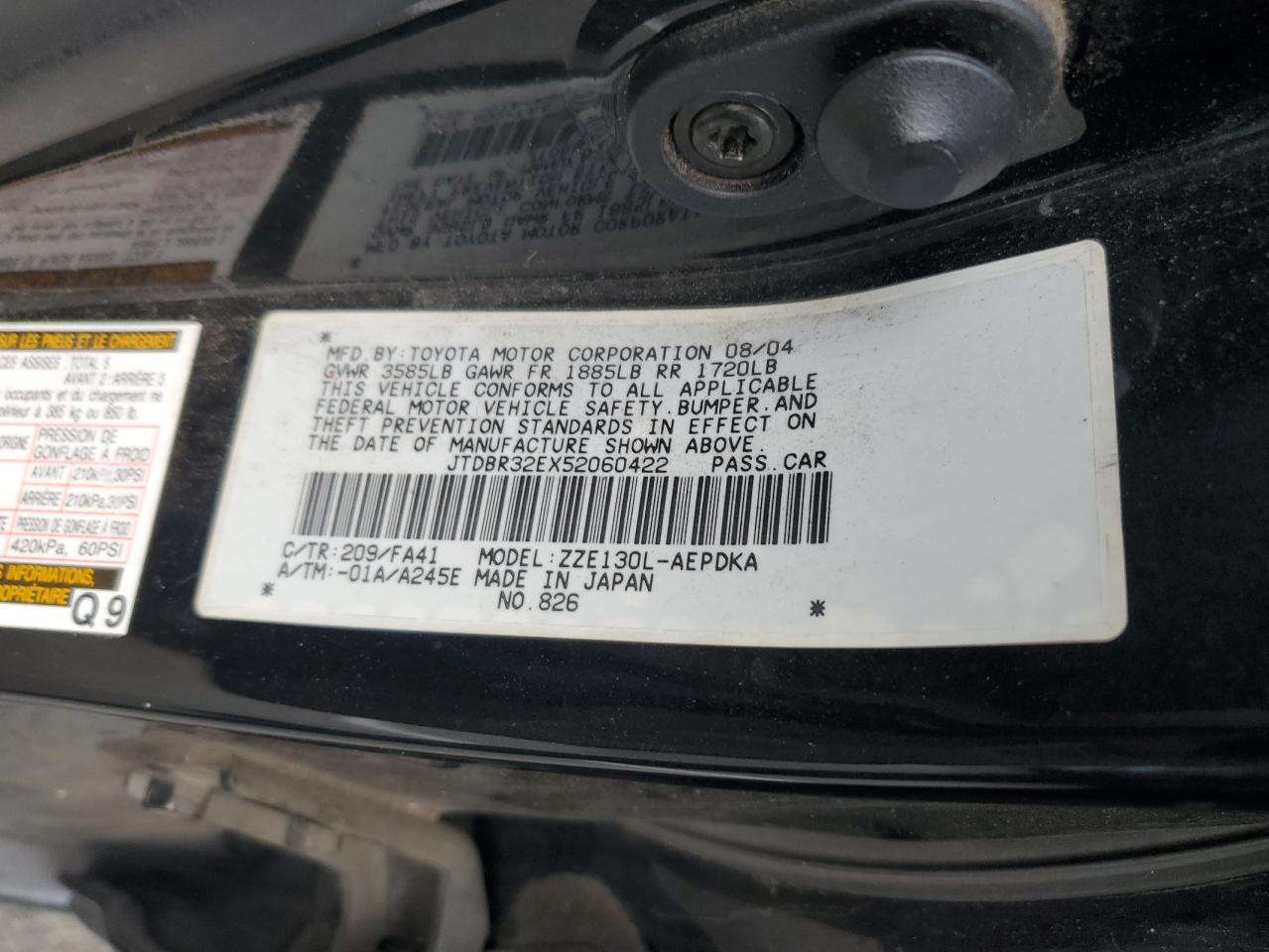 2005 Toyota Corolla Ce VIN: JTDBR32EX52060422 Lot: 81330945