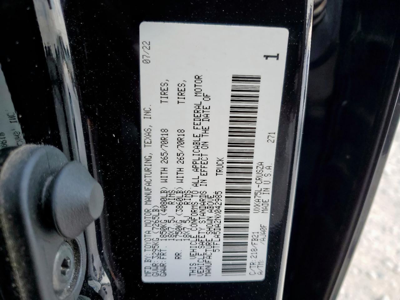 2022 Toyota Tundra Double Cab Sr VIN: 5TFLA5DA2NX042985 Lot: 84020565