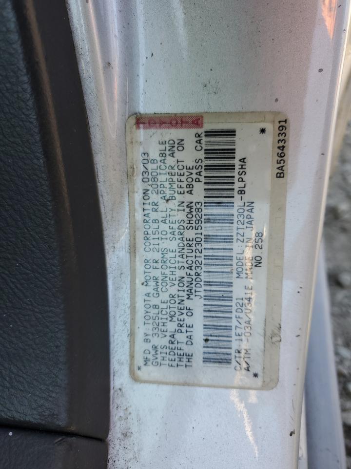 2003 Toyota Celica Gt VIN: JTDDR32T230159283 Lot: 80757975