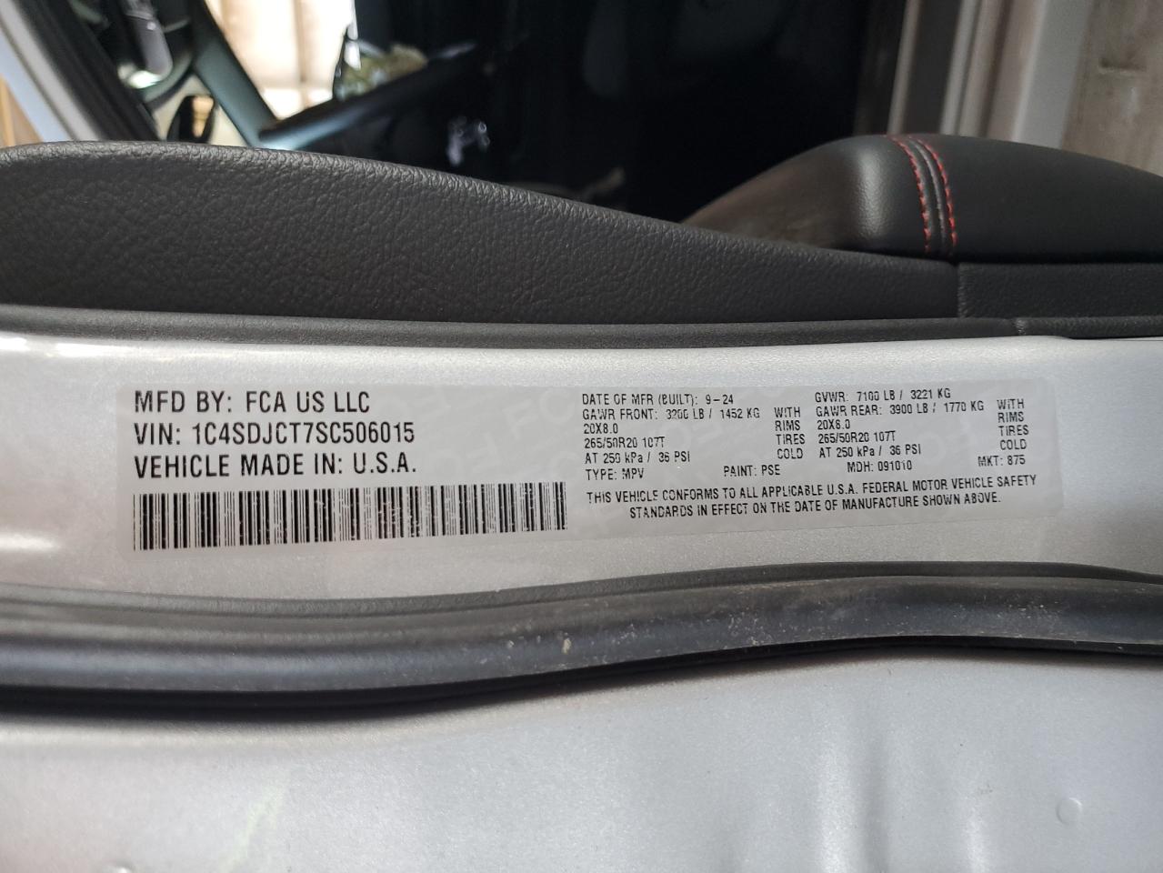 2025 Dodge Durango R/T VIN: 1C4SDJCT7SC506015 Lot: 82049245