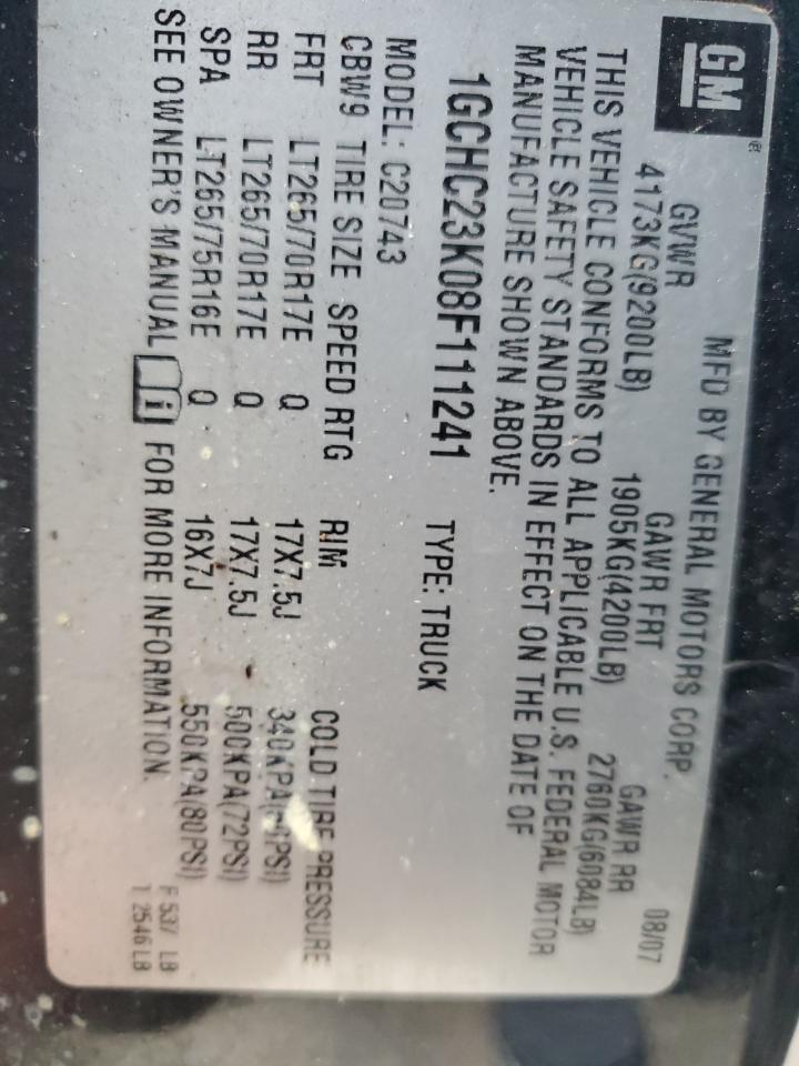 2008 Chevrolet Silverado C2500 Heavy Duty VIN: 1GCHC23K08F111241 Lot: 84767425