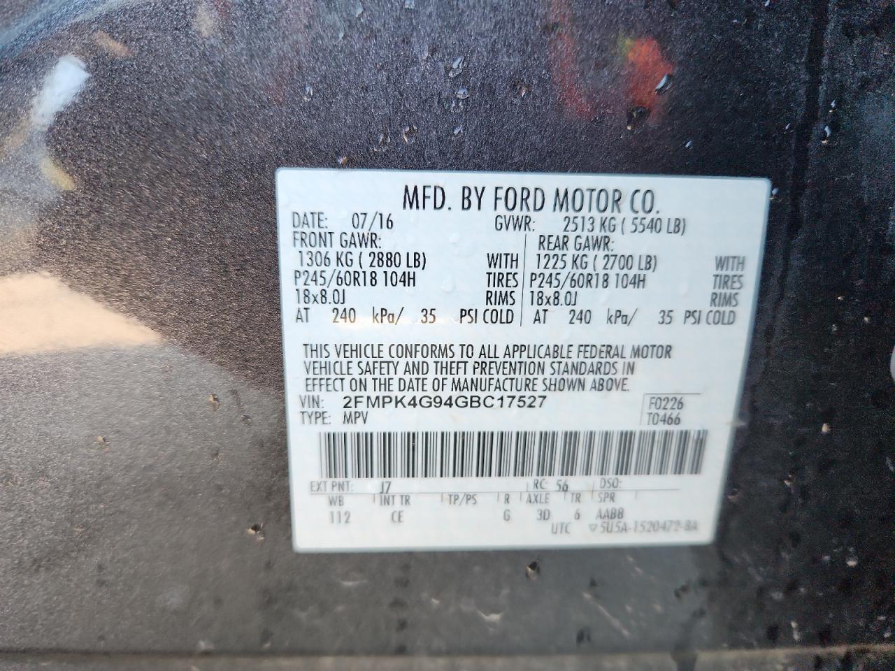 2016 Ford Edge Se VIN: 2FMPK4G94GBC17527 Lot: 83850815