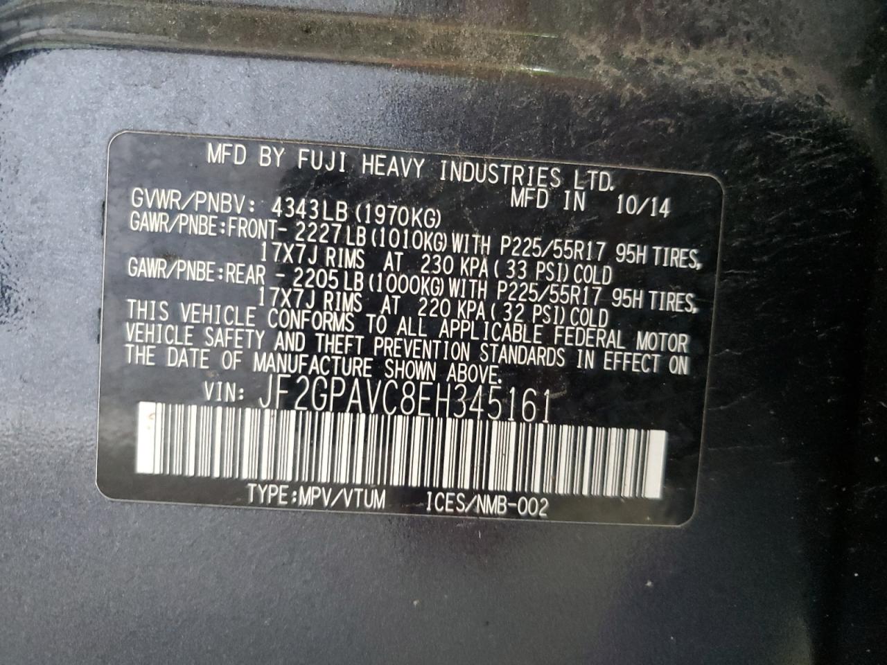 2014 Subaru Xv Crosstrek 2.0 Premium VIN: JF2GPAVC8EH345161 Lot: 71610205