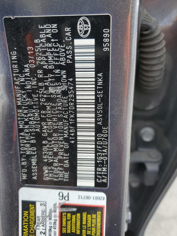 2013 Toyota Camry L VIN: 4T4BF1FK7DR295474 Lot: 80922645