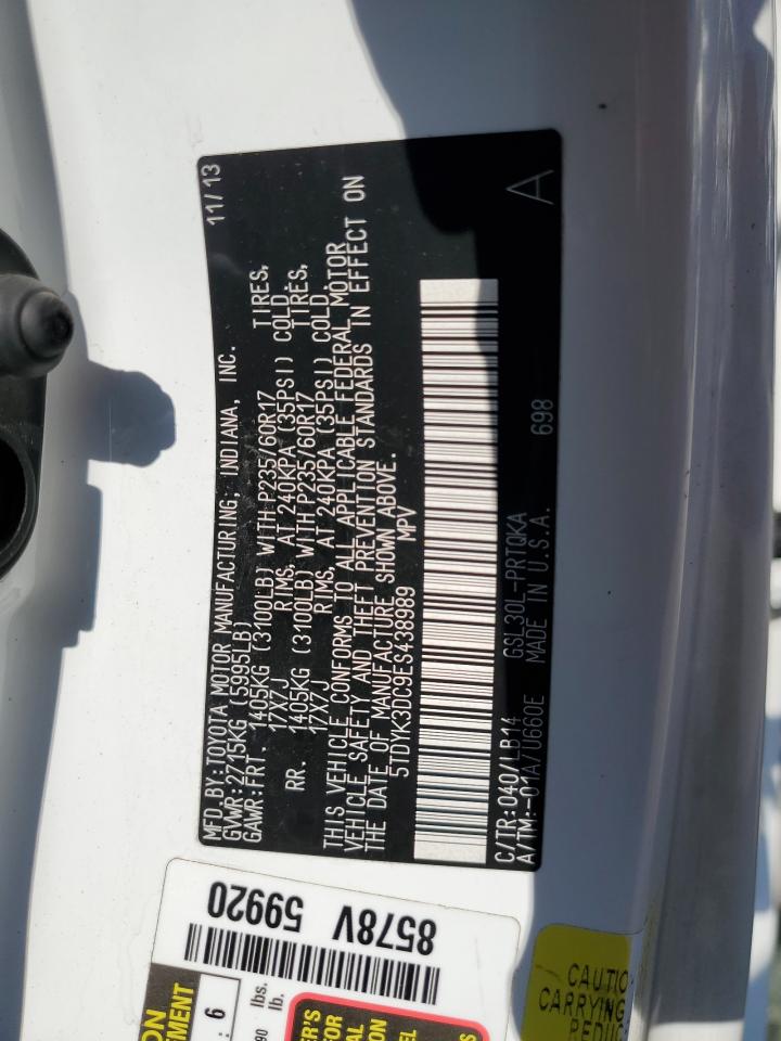 2014 Toyota Sienna Xle VIN: 5TDYK3DC9ES438989 Lot: 81882465