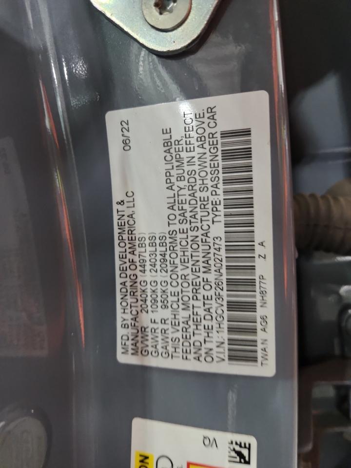 2022 Honda Accord Hybrid Sport VIN: 1HGCV3F26NA027473 Lot: 71451435