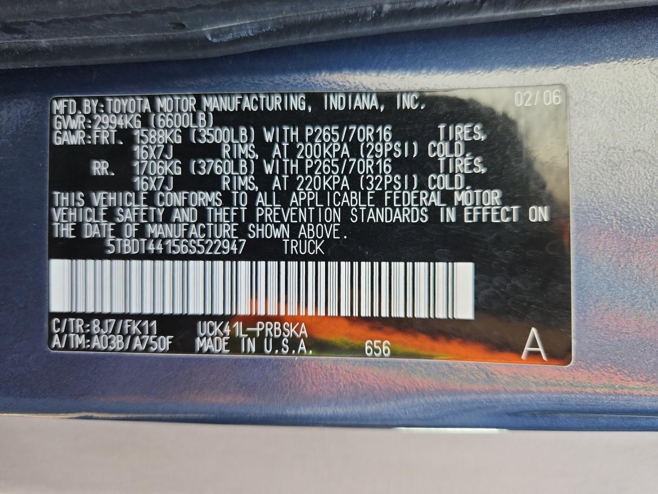 2006 Toyota Tundra Double Cab Sr5 VIN: 5TBDT44156S522947 Lot: 80471235