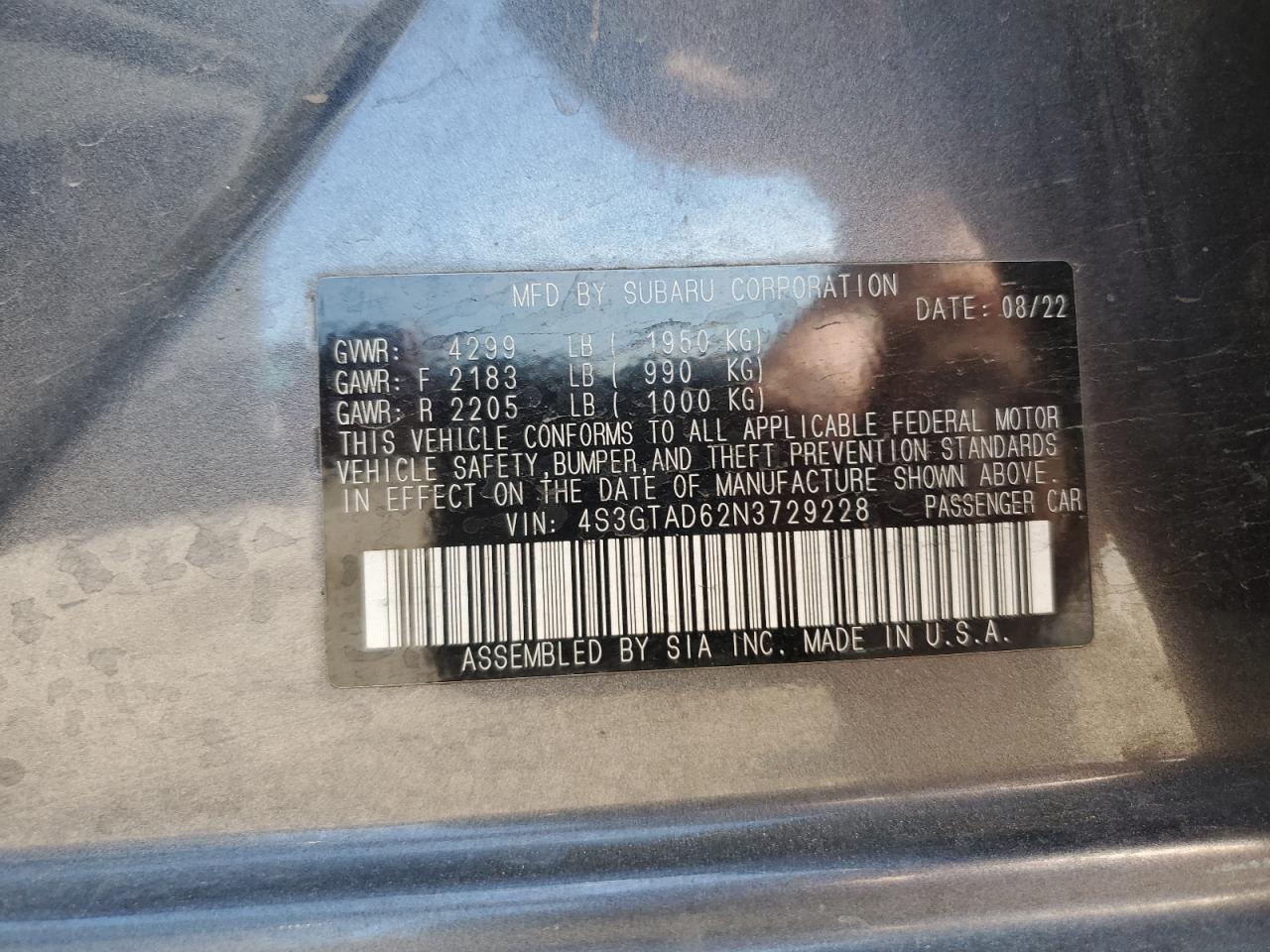 2022 Subaru Impreza Premium VIN: 4S3GTAD62N3729228 Lot: 80515345