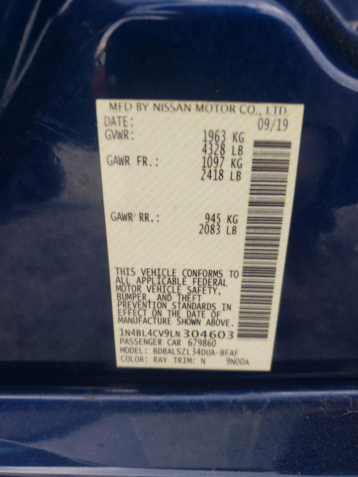 2020 Nissan Altima Sr VIN: 1N4BL4CV9LN304603 Lot: 81747965