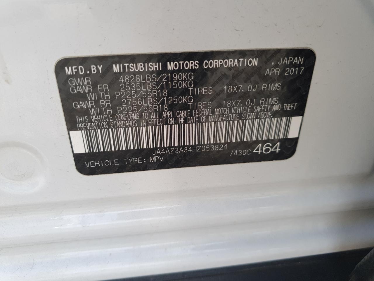 2017 Mitsubishi Outlander Se VIN: JA4AZ3A34HZ053824 Lot: 71268795