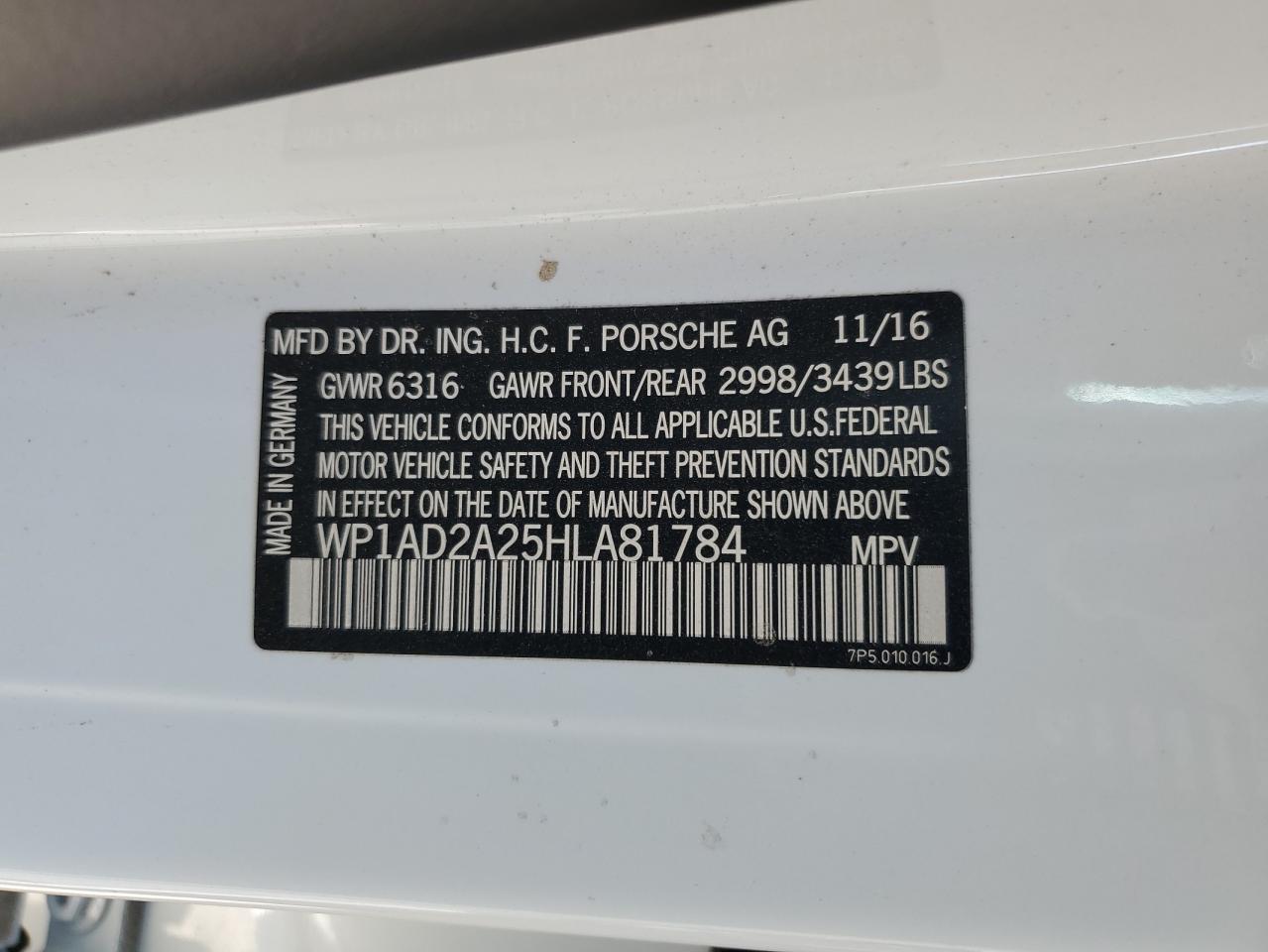 2017 Porsche Cayenne Gts VIN: WP1AD2A25HLA81784 Lot: 71840665