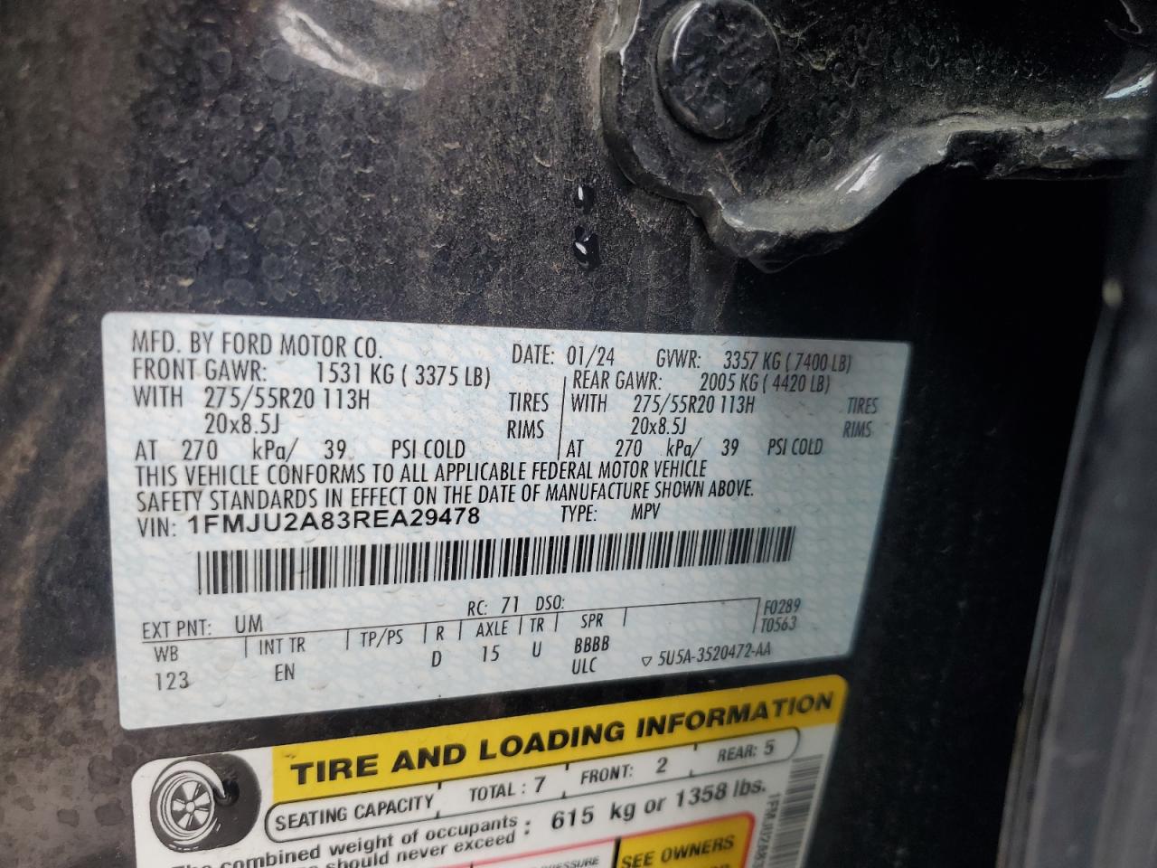 2024 Ford Expedition Limited VIN: 1FMJU2A83REA29478 Lot: 80759485