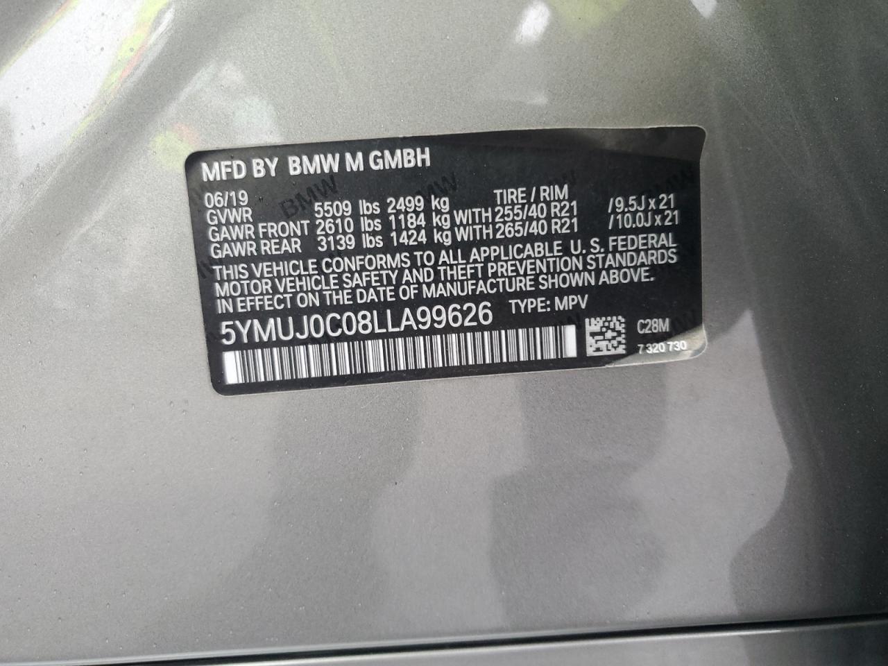 2020 BMW X4 M Competition VIN: 5YMUJ0C08LLA99626 Lot: 80241625