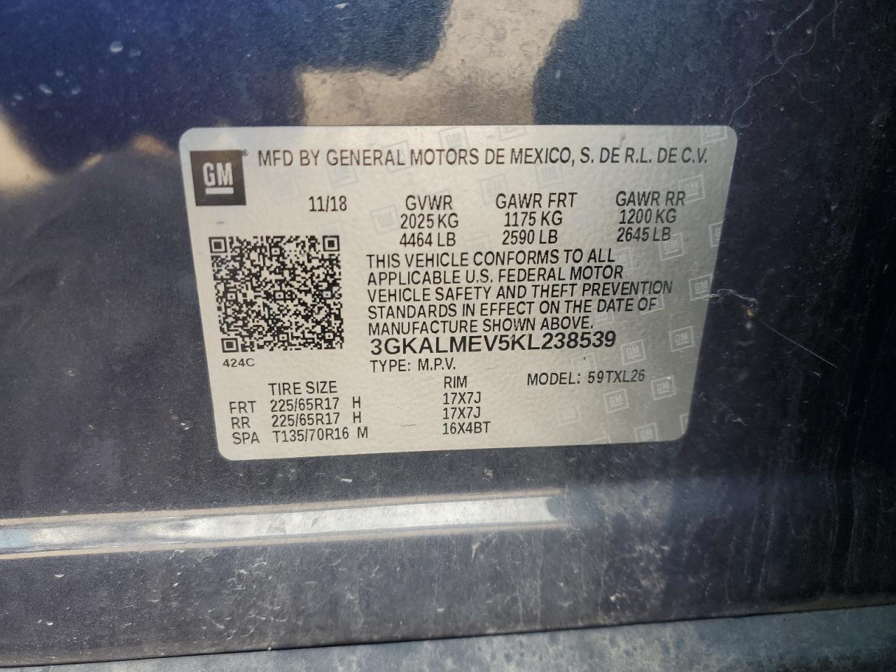 2019 GMC Terrain Sle VIN: 3GKALMEV5KL238539 Lot: 81379045