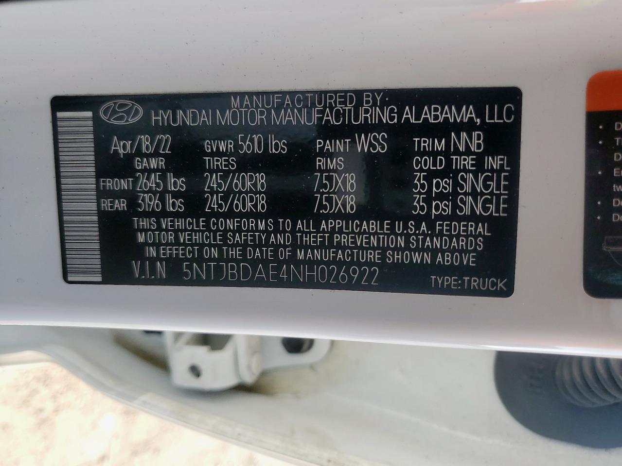2022 Hyundai Santa Cruz Sel VIN: 5NTJBDAE4NH026922 Lot: 71542595