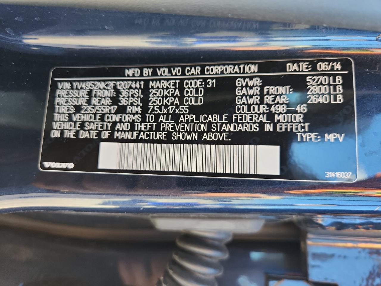 2015 Volvo Xc70 3.2 Premier VIN: YV4952NK2F1207441 Lot: 83845875