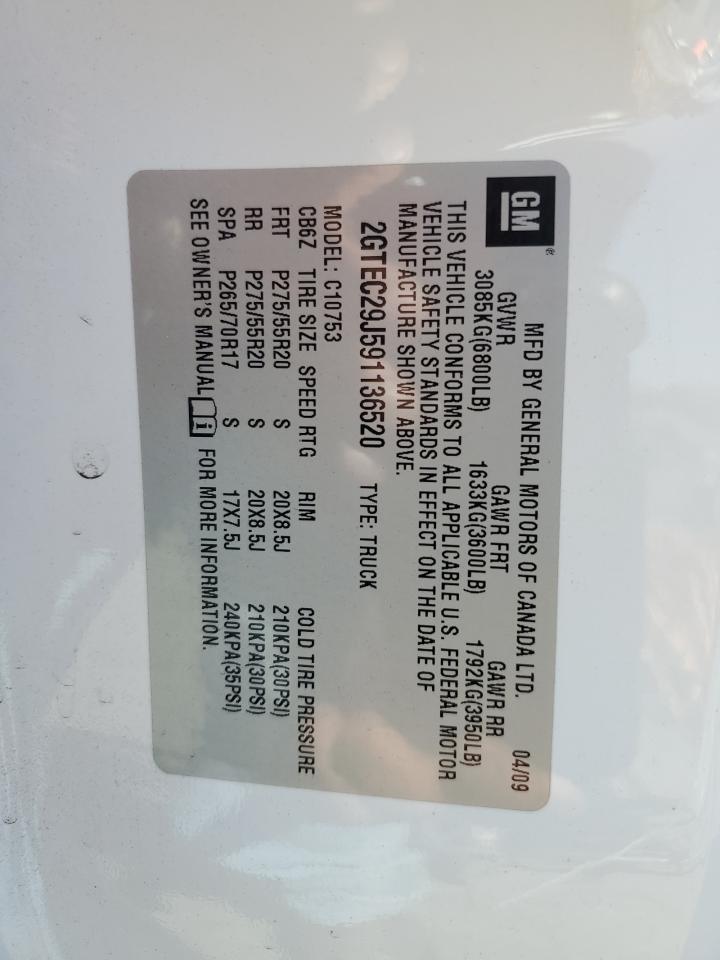 2009 GMC Sierra C1500 Sle VIN: 2GTEC29J591136520 Lot: 80622555