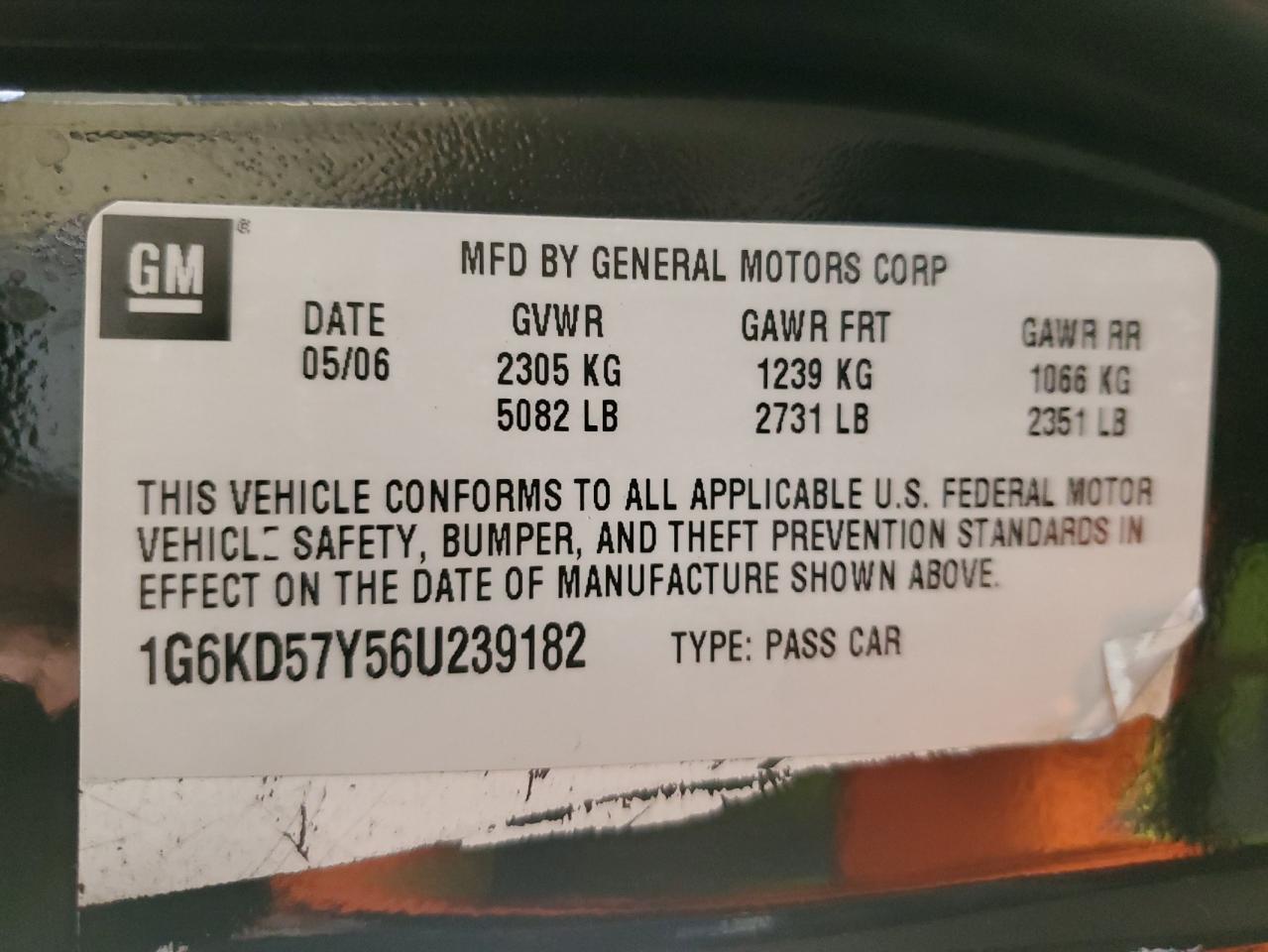 2006 Cadillac Dts VIN: 1G6KD57Y56U239182 Lot: 70798935