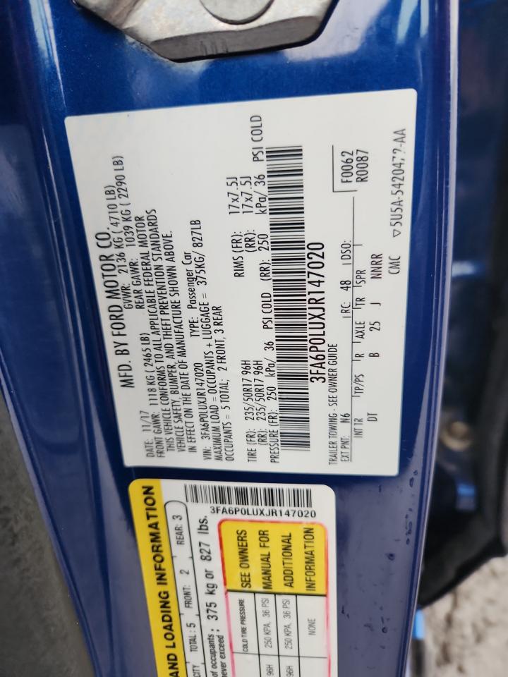 2018 Ford Fusion Se Hybrid VIN: 3FA6P0LUXJR147020 Lot: 84070845