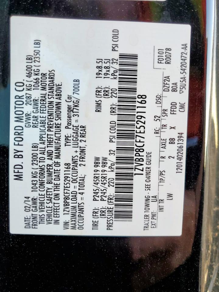 2014 Ford Mustang Gt VIN: 1ZVBP8CF7E5291168 Lot: 81684065