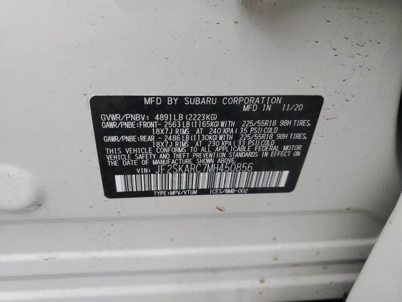 2021 Subaru Forester Sport VIN: JF2SKARC7MH450856 Lot: 83956795