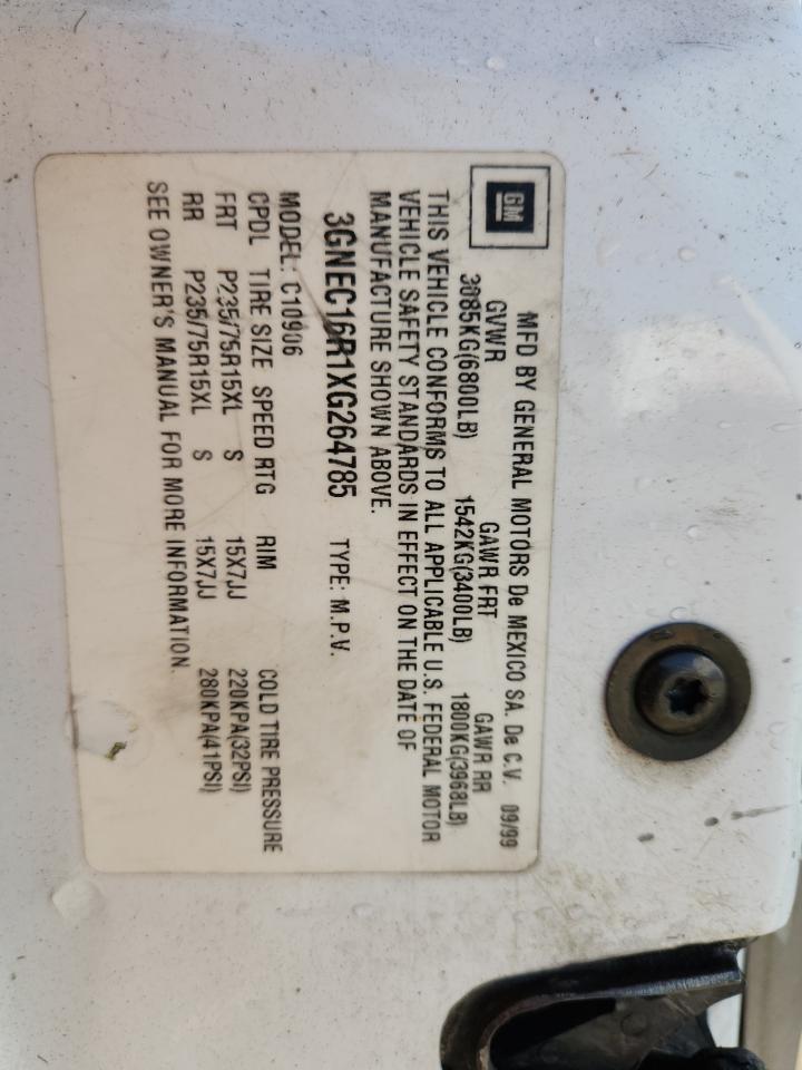 1999 Chevrolet Suburban C1500 VIN: 3GNEC16R1XG264785 Lot: 81626895