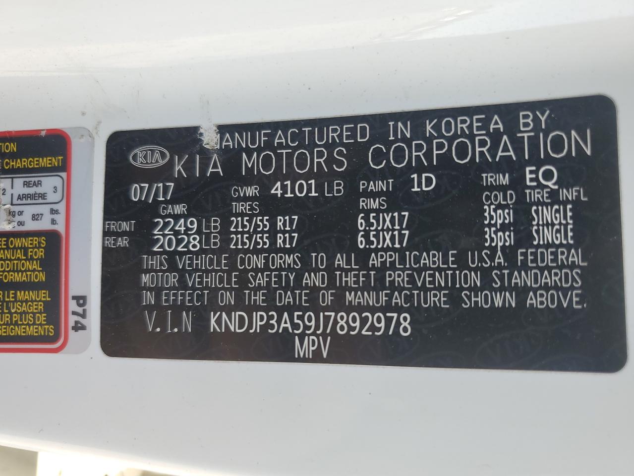 2018 Kia Soul + VIN: KNDJP3A59J7892978 Lot: 71735895