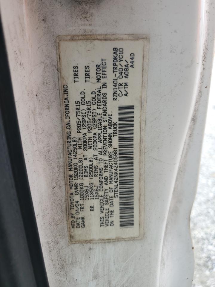 2004 Toyota Tacoma VIN: 5TENL42NX4Z405981 Lot: 84646305
